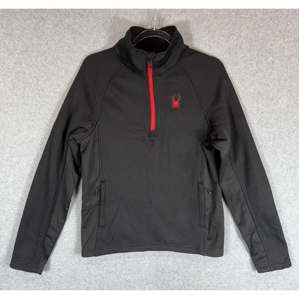 Spyder Pullover Mens Small Black Red 1/4 Zip Fleece Jacket Lightweight‎ Outdoor